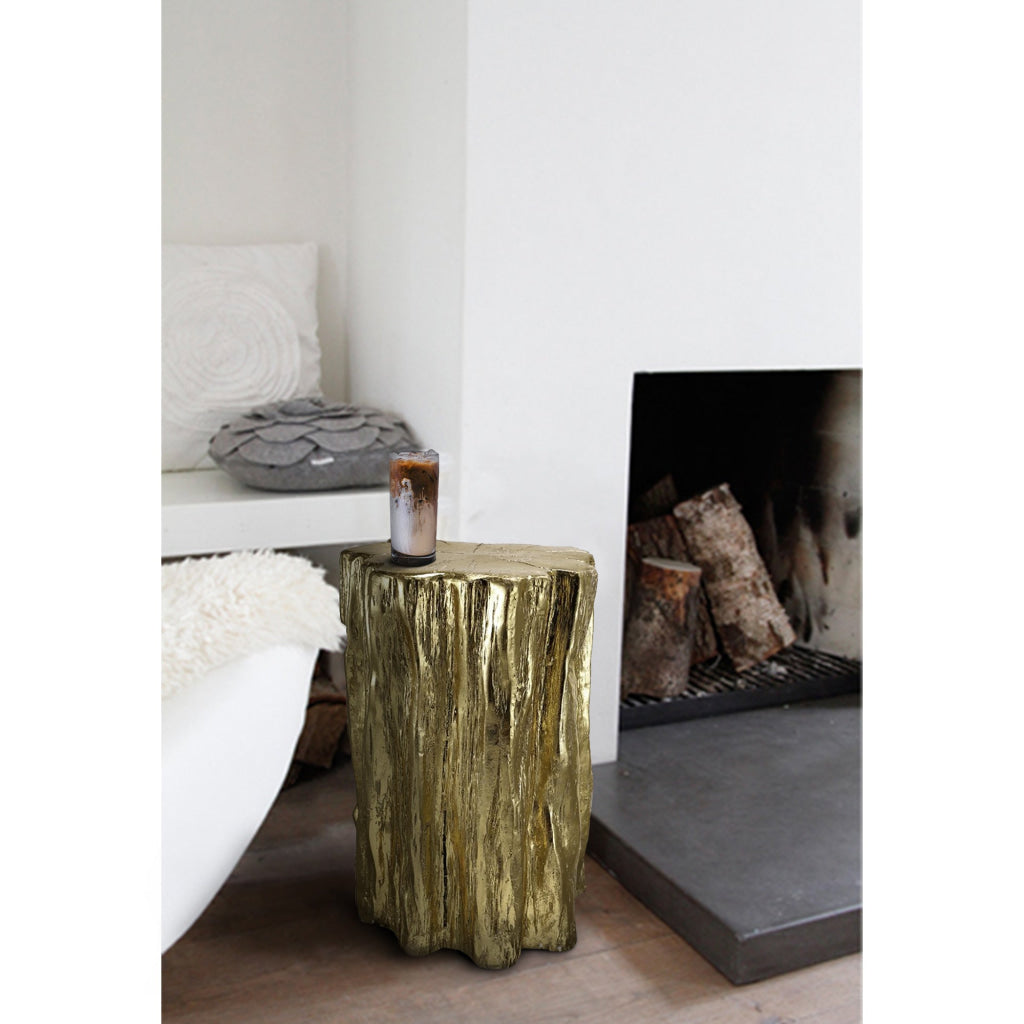 Nature Inspired Tree Trunk Metal Stool, Gold - BM154156