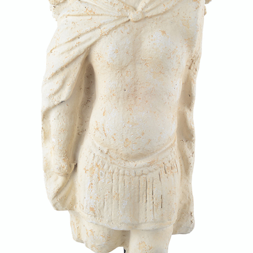 Magnesia and Metal Garden Angel Bust On A Wooden Pedestal Beige By Casagear Home ABH-75914