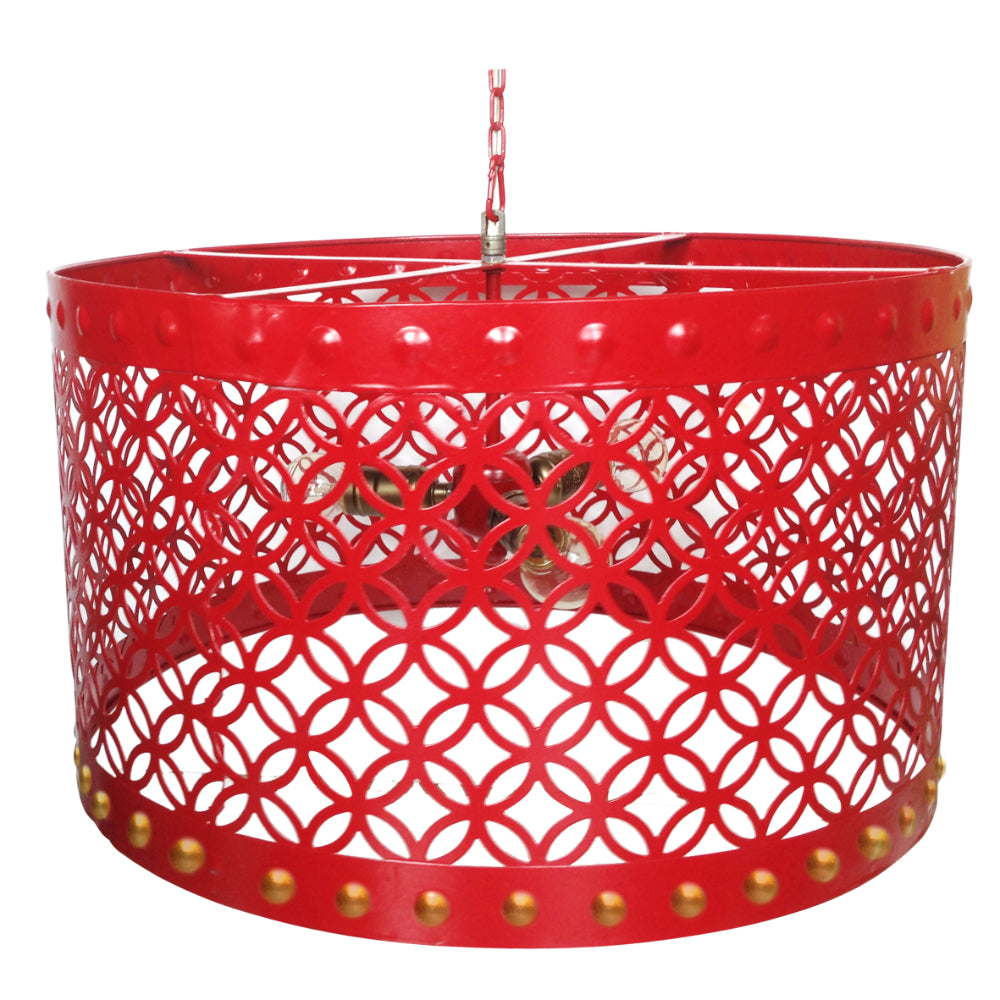 Beautiful Circular Cutout Metal Chandelier, Red By Casagear Home