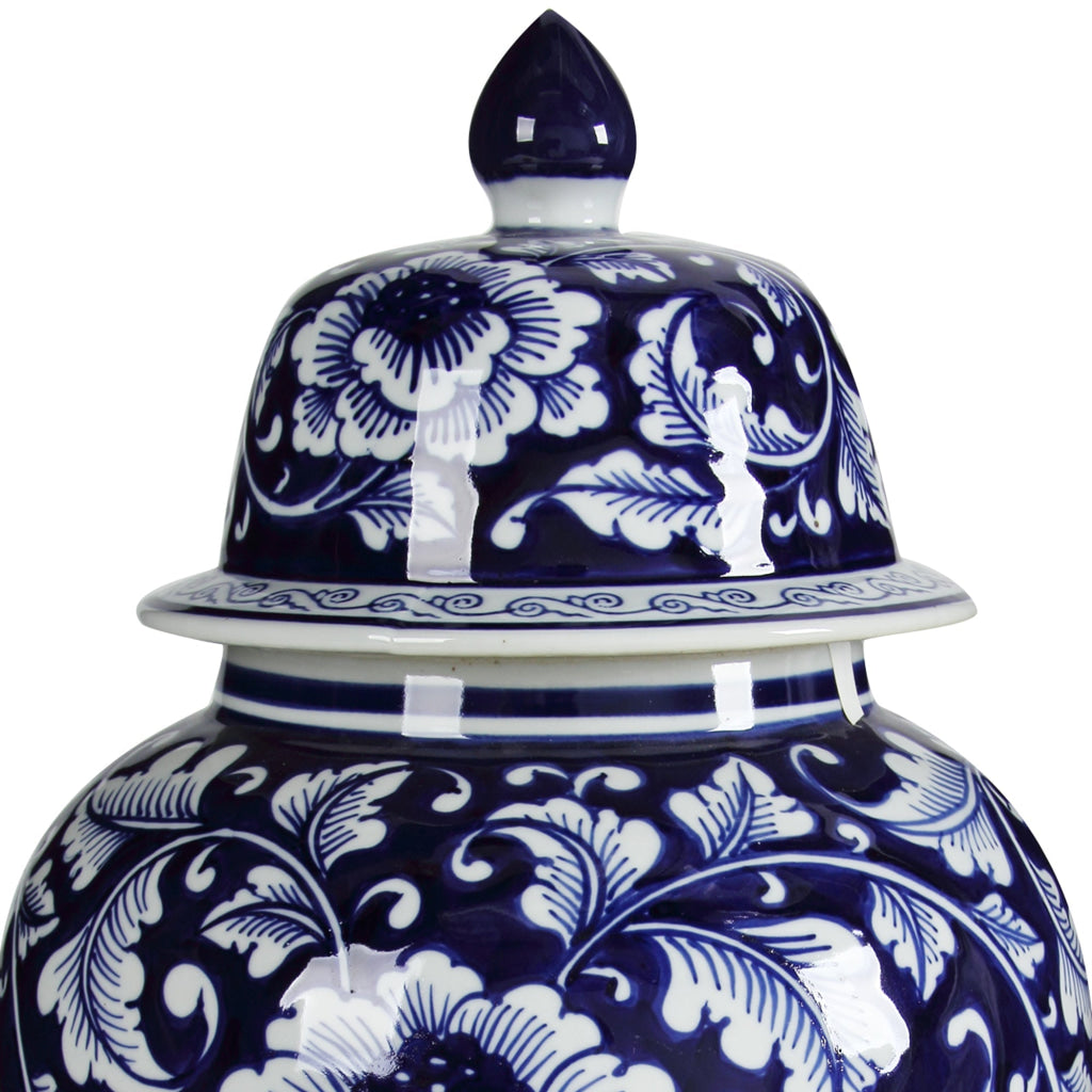 Floral Design Ginger Jar with Lid Blue and White - BM145820 BM145820