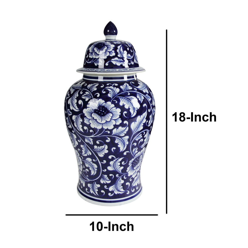 Floral Design Ginger Jar with Lid Blue and White - BM145820 BM145820