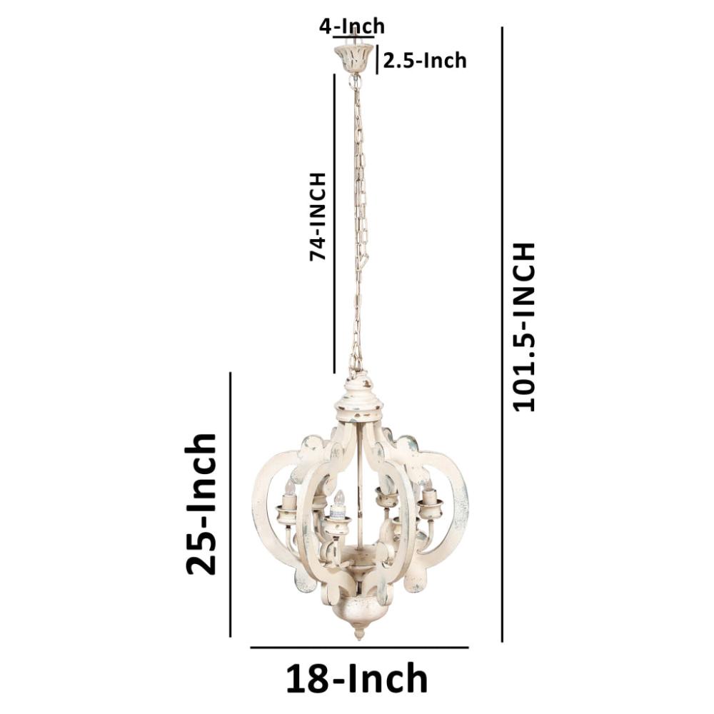 Maci 25 Inch 6 Light Vintage Crown Chandelier Cottage Chic Distressed White Mango Wood By Casagear Home ABH-DT38552