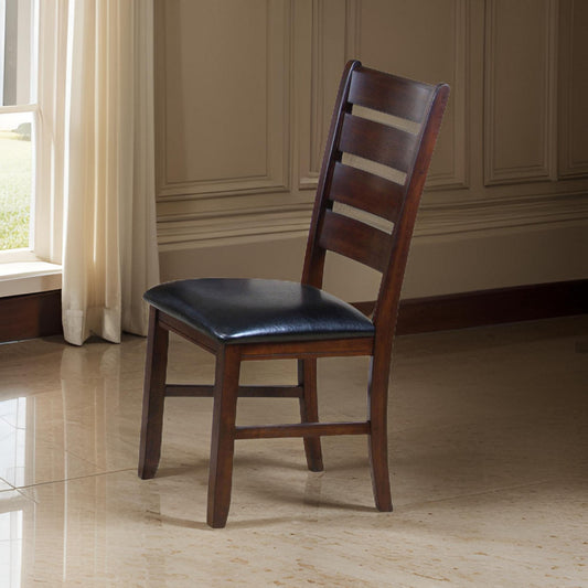 Leather Upholstered Wooden Side Chairs With Ladder Back, Brown & Black, (Set of 2)