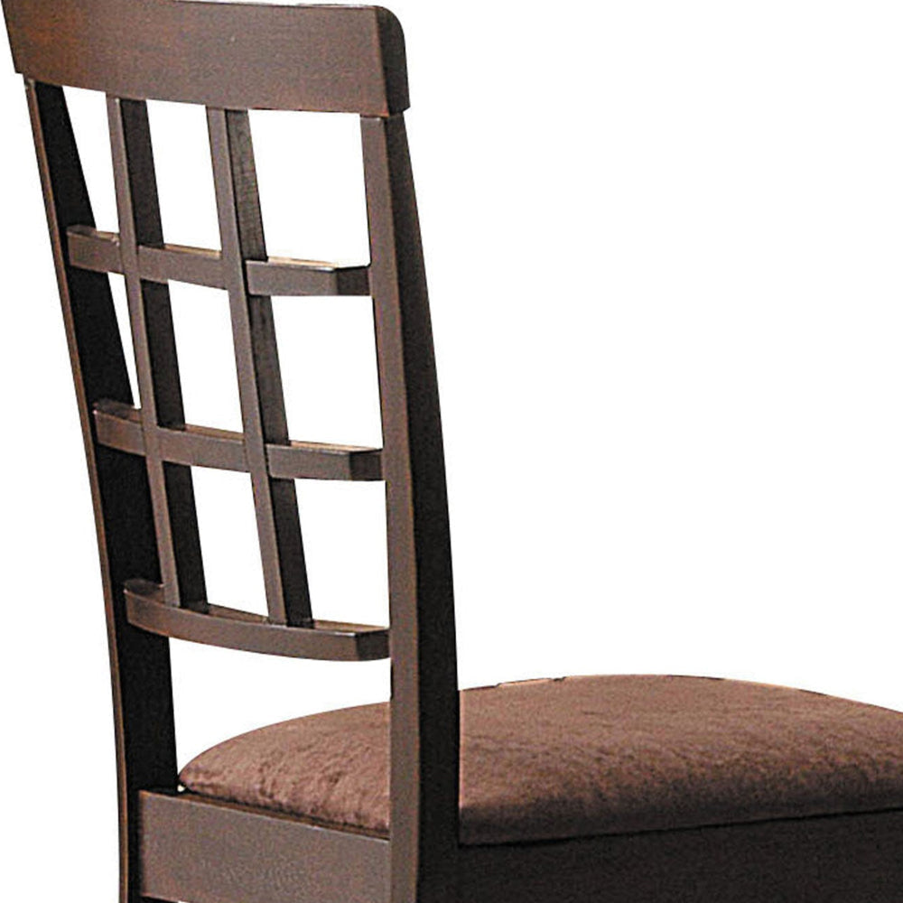 Wood & Fabric Side Chairs With Open Grid Pattern Back Espresso Brown Set Of 2 AMF-06851