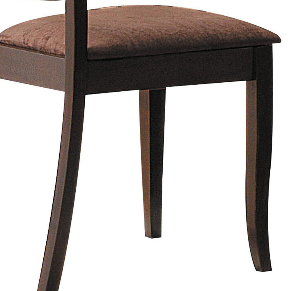 Wood & Fabric Side Chairs With Open Grid Pattern Back Espresso Brown Set Of 2 AMF-06851