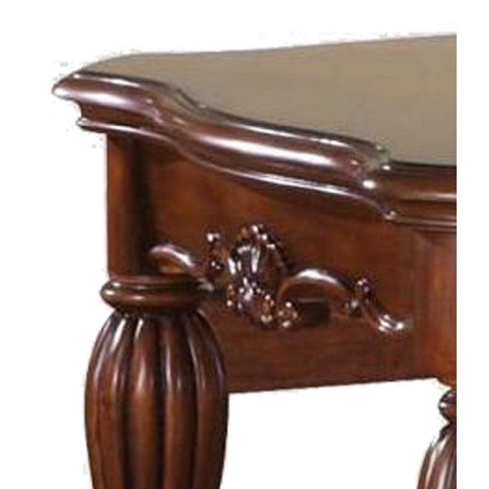 Wooden End Table with Carved Details Cherry Brown By Casagear Home AMF-10291