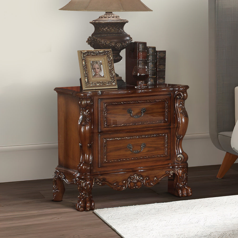 Wooden Night Stand with Two Drawer In Traditional Style, Brown