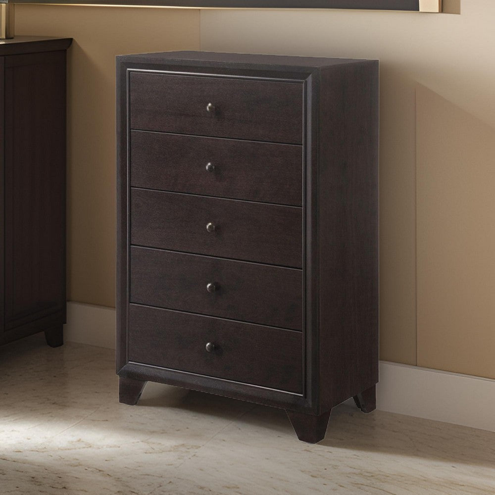 Wooden Chest with 5 Spacious Drawers  , Espresso Brown