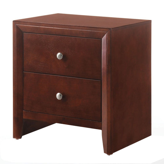 Wooden Nightstand with Two Storage Drawers, Cherry Brown