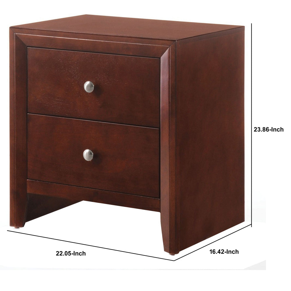 Wooden Nightstand with Two Storage Drawers Cherry Brown AMF-20403