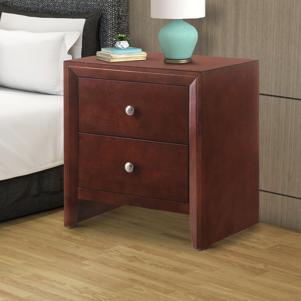 Wooden Nightstand with Two Storage Drawers Cherry Brown AMF-20403