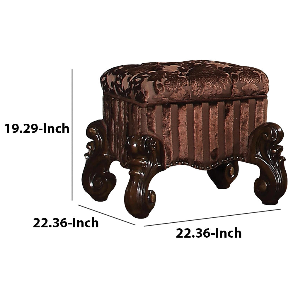 Tufted Fabric Upholstered Wooden Vanity Stool with Scrolled Legs Cherry Oak brown AMF-21108