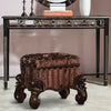 Tufted Fabric Upholstered Wooden Vanity Stool with Scrolled Legs, Cherry Oak brown