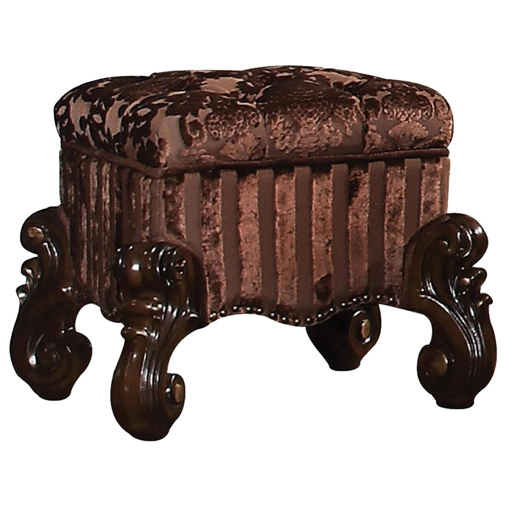 Tufted Fabric Upholstered Wooden Vanity Stool with Scrolled Legs Cherry Oak brown AMF-21108