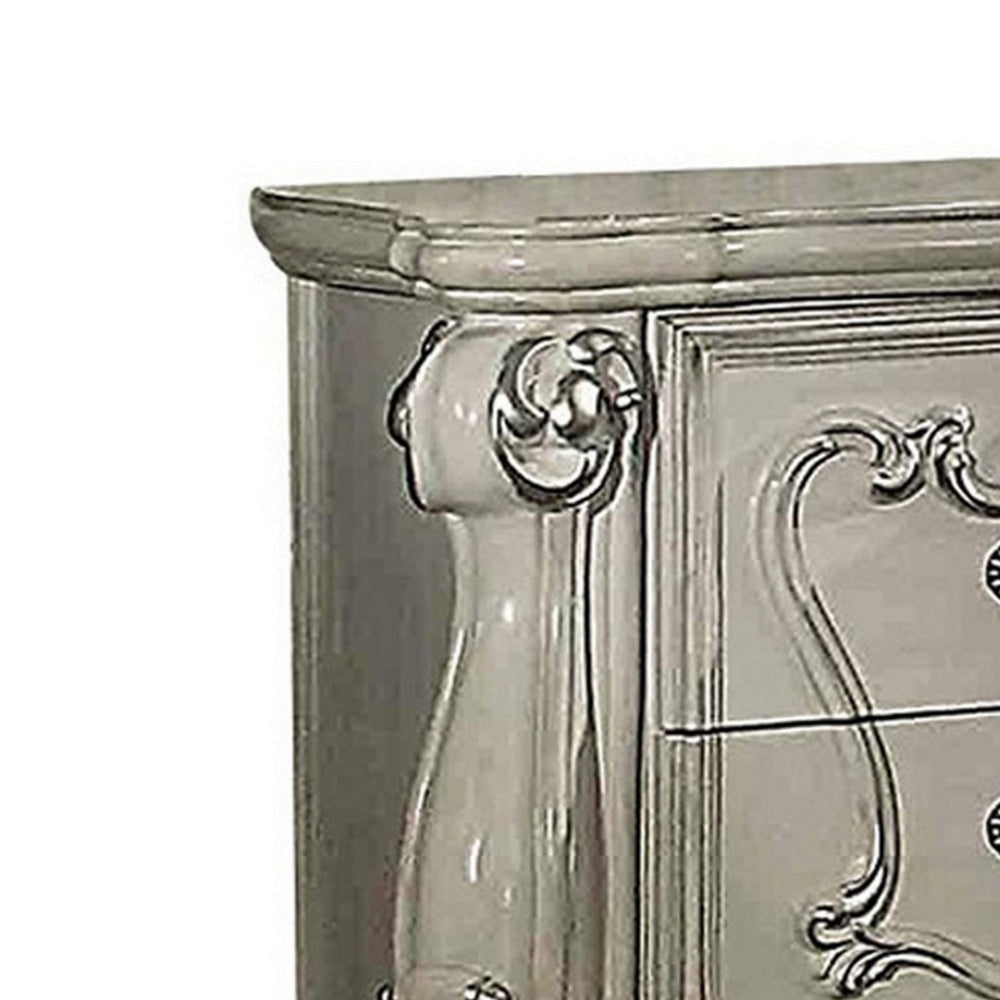 Two Drawers Wooden Nightstand with Carved Details Bone White AMF-21133