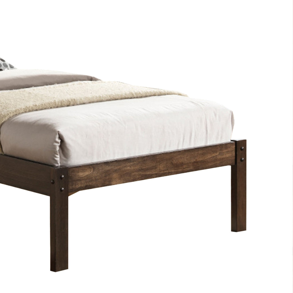 Wooden Twin Size Bed with Slatted Design Headboard Rustic Brown AMF-21520T