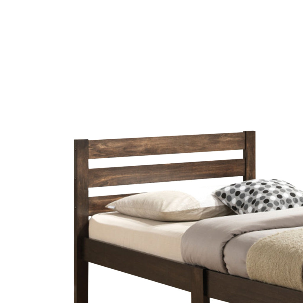 Wooden Twin Size Bed with Slatted Design Headboard Rustic Brown AMF-21520T