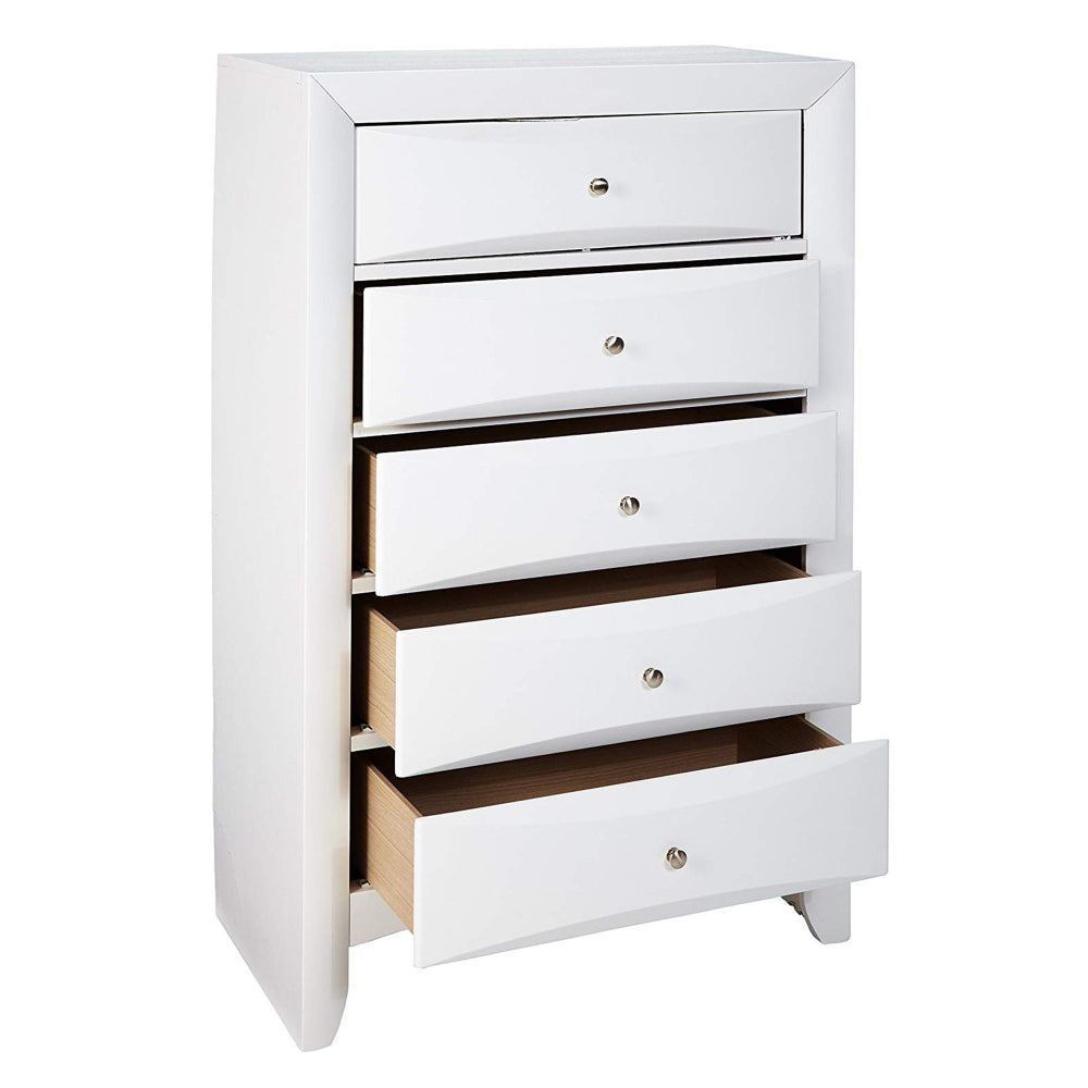 Spacious Wooden Chest with Beveled Drawer Fronts White By Casagear Home AMF-21707