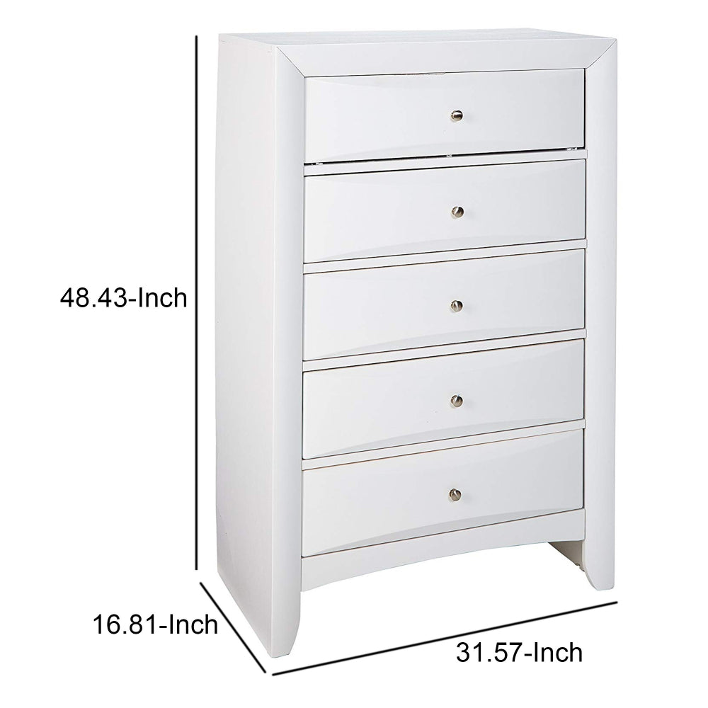 Spacious Wooden Chest with Beveled Drawer Fronts White By Casagear Home AMF-21707