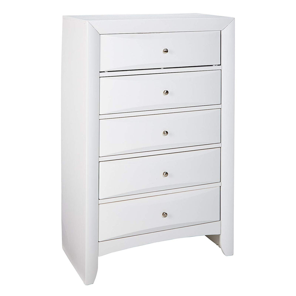 Spacious Wooden Chest with Beveled Drawer Fronts White By Casagear Home AMF-21707