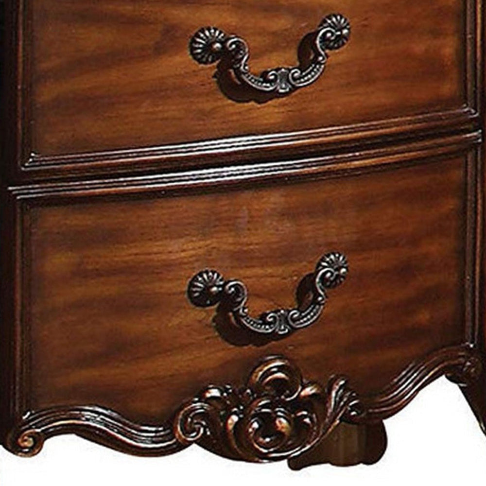 Traditional Style Wooden Nightstand with Two Drawers Cherry Brown AMF-22003