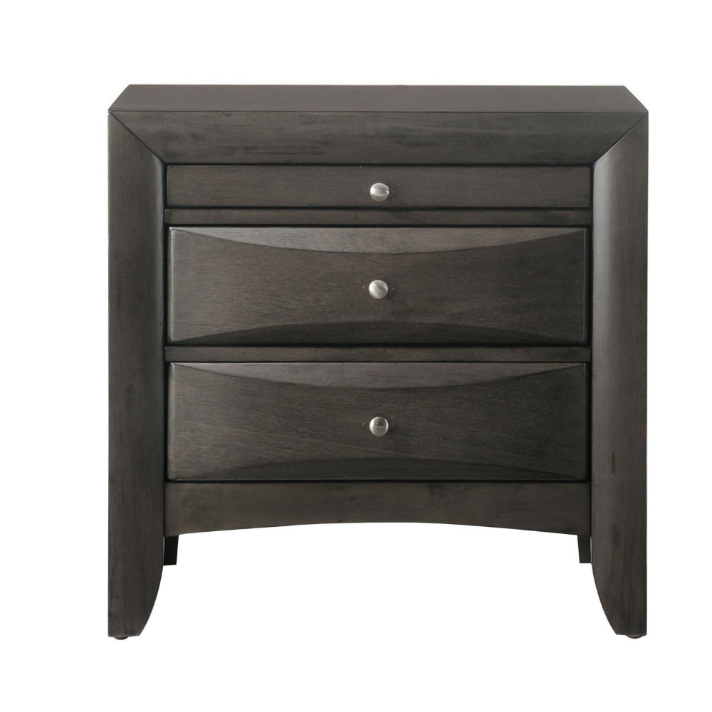 2 Drawer Wooden Nightstand with 1 Pull Out Tray Gray AMF-22704