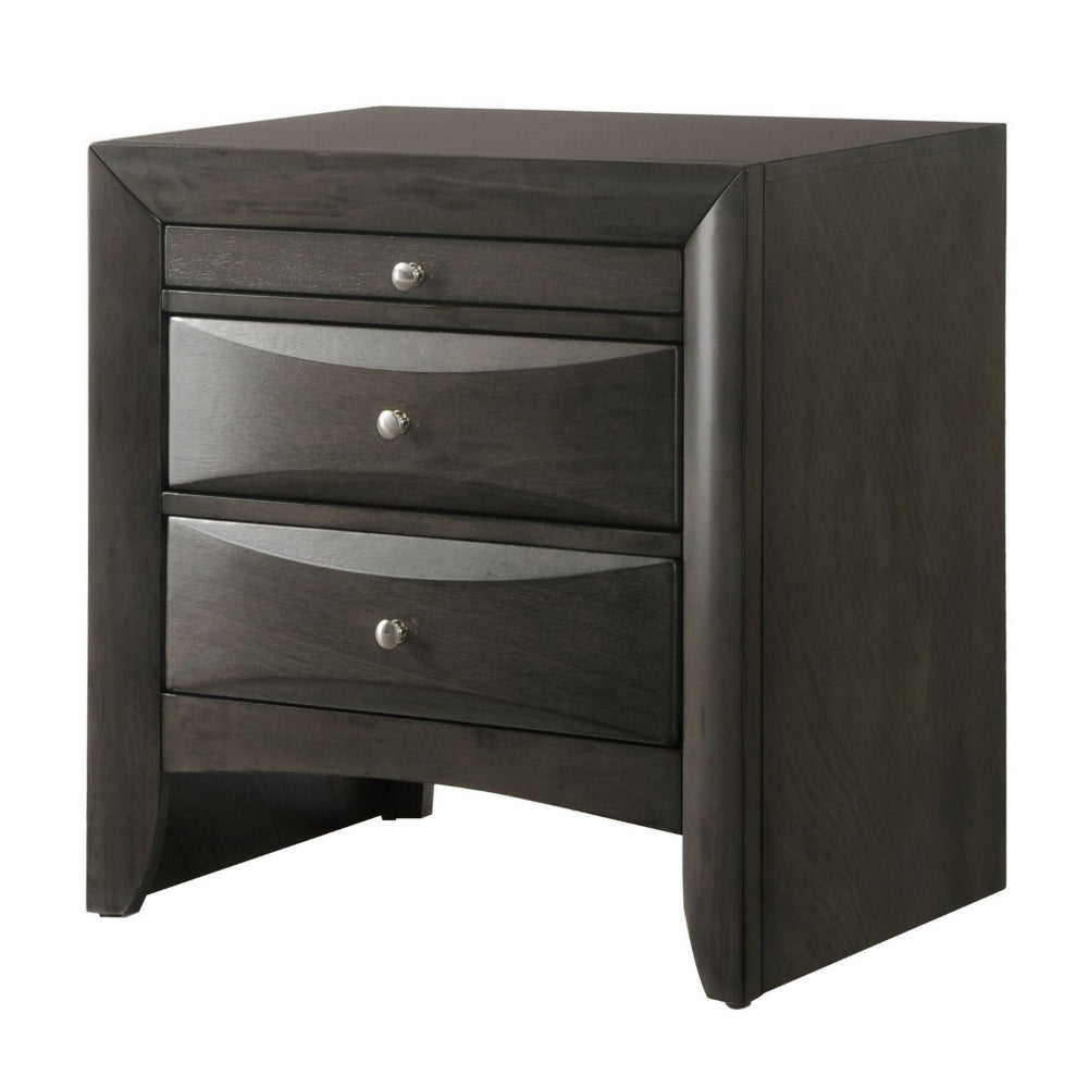 2 Drawer Wooden Nightstand with 1 Pull Out Tray Gray AMF-22704