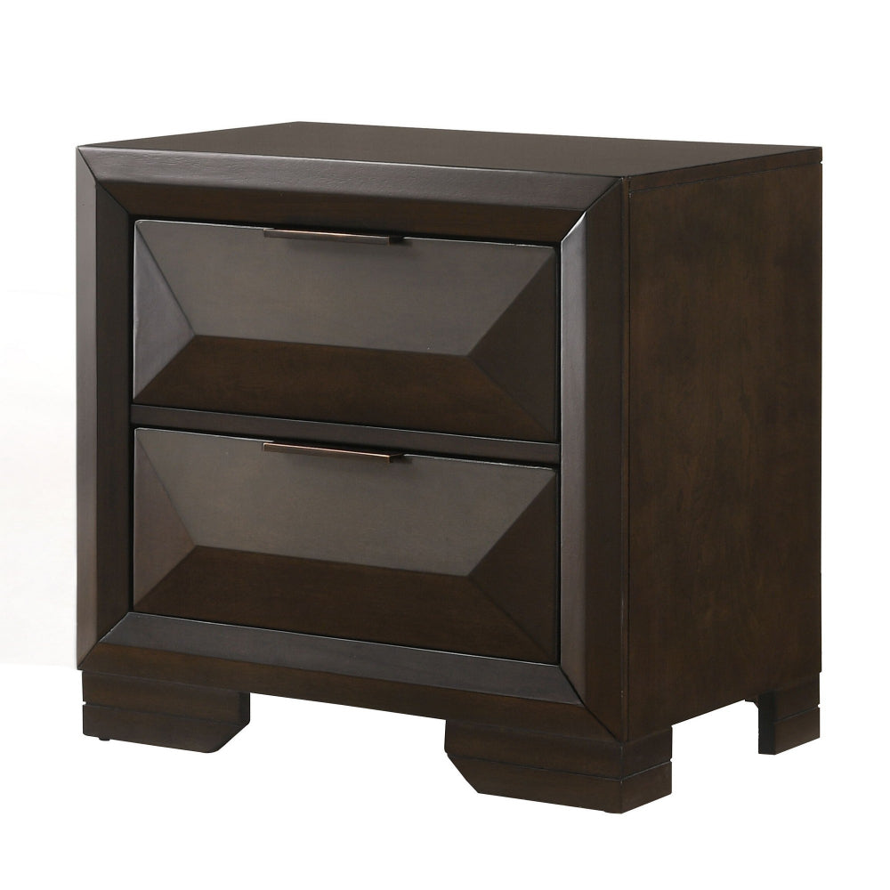 Wooden Nightstand with Dramatic Bevel Drawer Fronts Espresso Brown AMF-22873