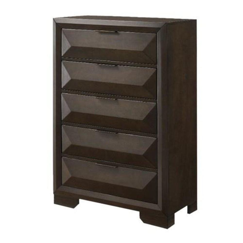 Wooden Chest with Dramatic Beveled Drawer Fronts Espresso Brown By Casagear Home AMF-22876