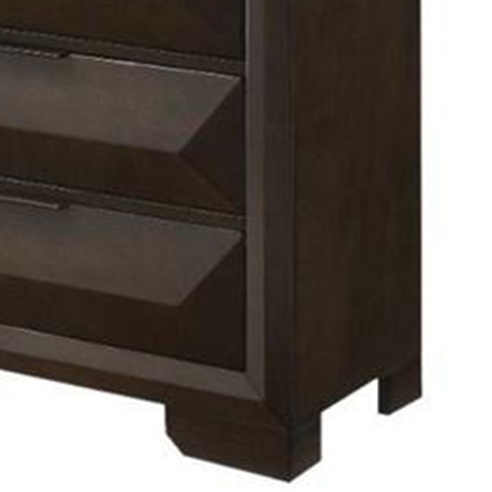 Wooden Chest with Dramatic Beveled Drawer Fronts Espresso Brown By Casagear Home AMF-22876