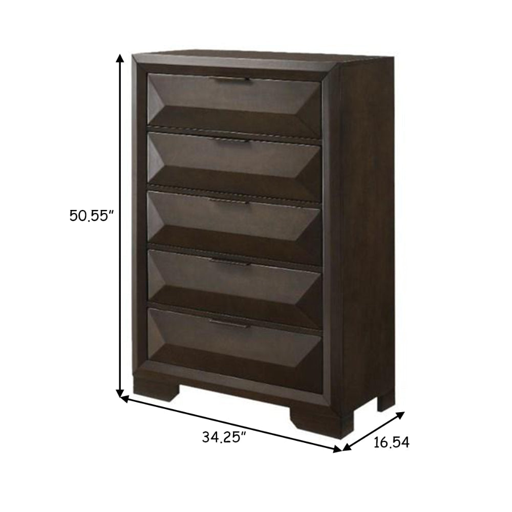 Wooden Chest with Dramatic Beveled Drawer Fronts Espresso Brown By Casagear Home AMF-22876