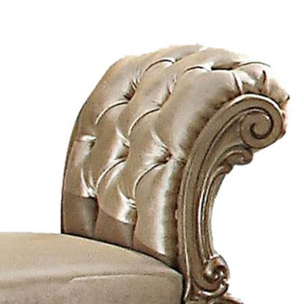 Fabric Upholstered Wooden Vanity Stool with Tufted Back Gold & Bone White AMF-23008