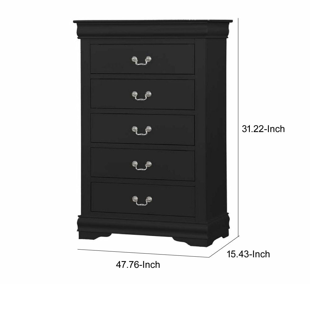 5-Drawers Traditional Style Wooden Chest, Black