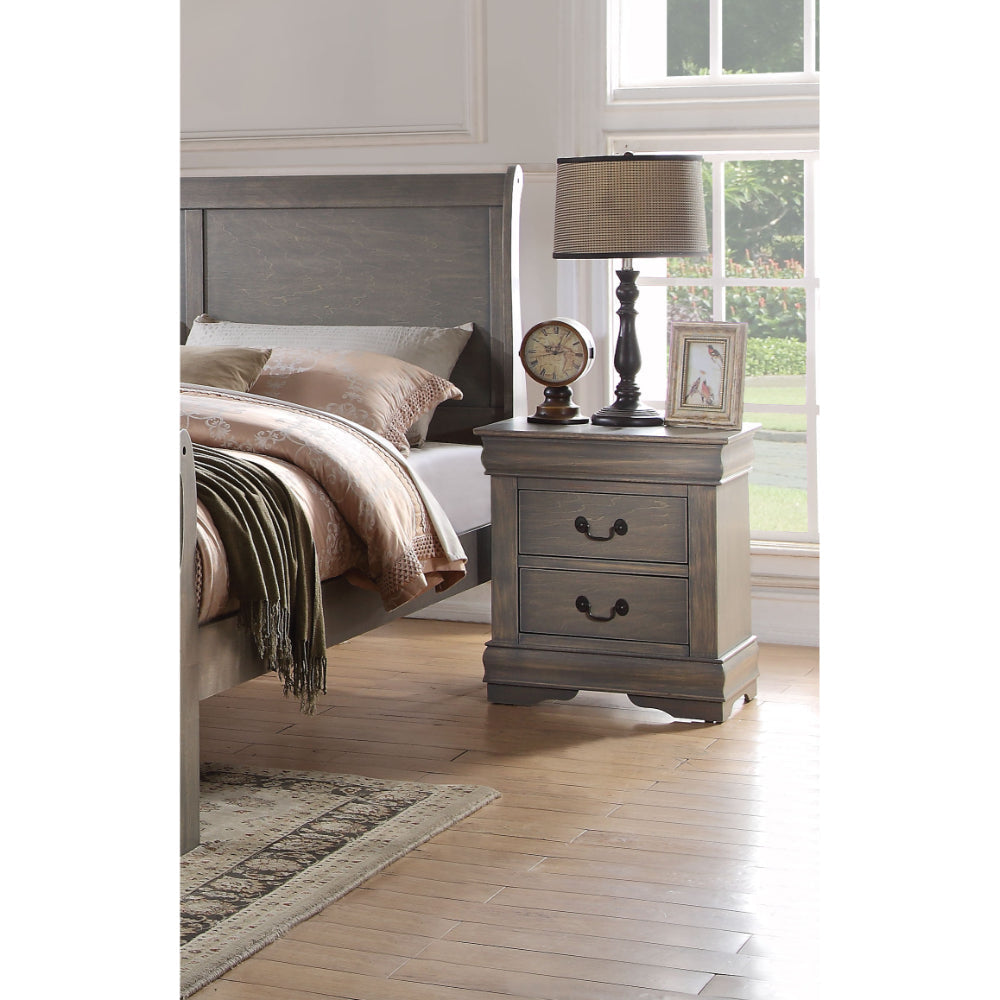 Traditional Wood Nightstand, 2 Drawers, Antique Gray By Casagear Home