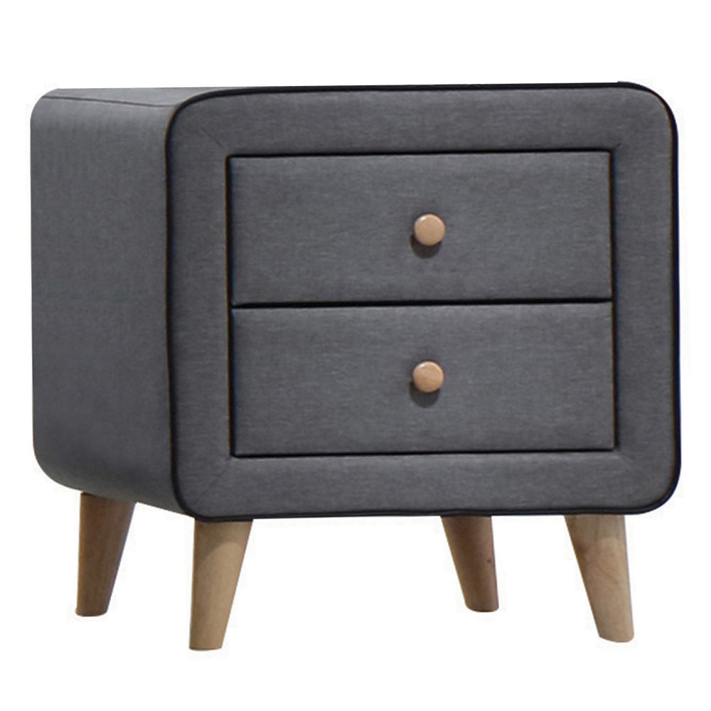 Transitional Style Wood and Fabric Upholstery Nightstand with 2 Drawers Gray AMF-24523