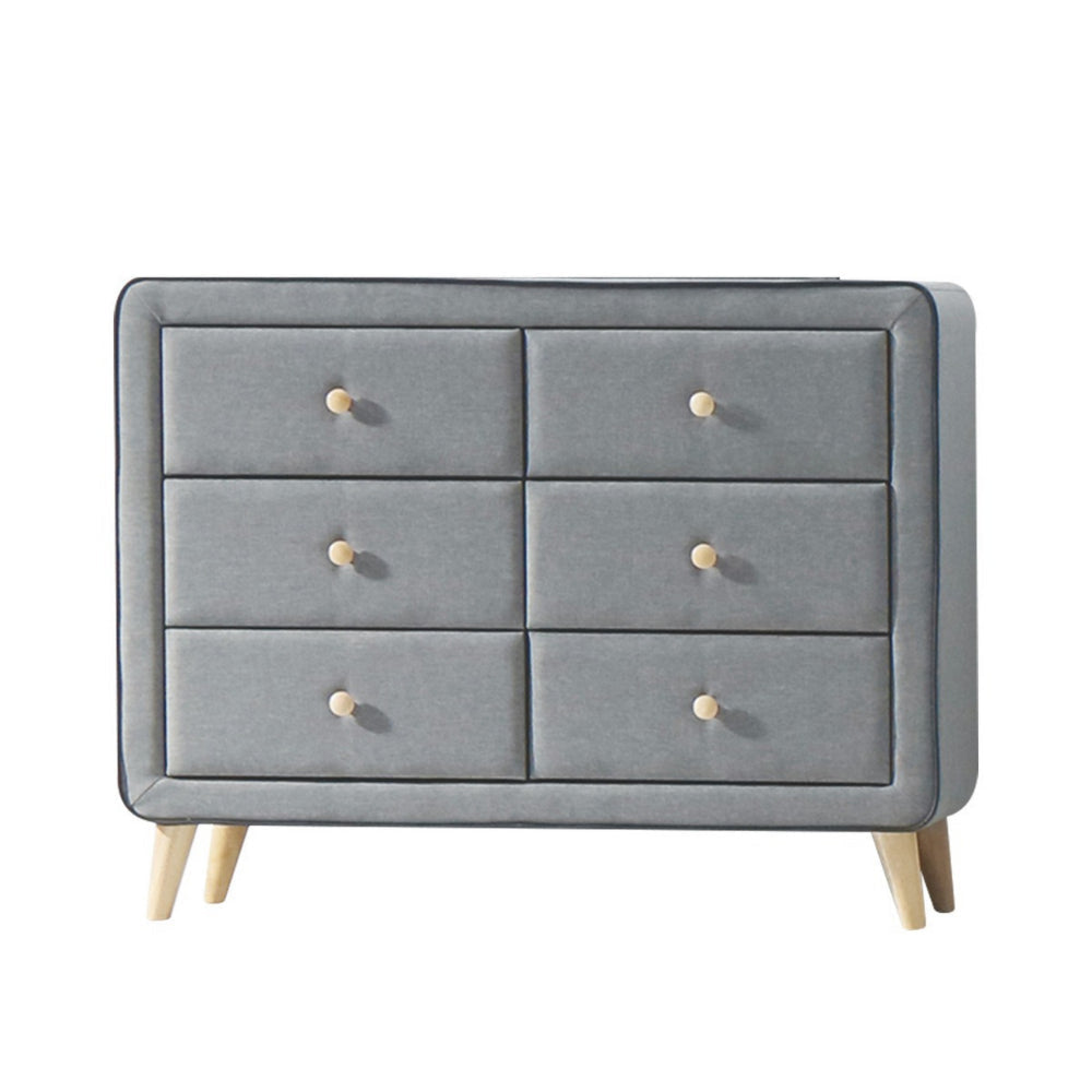 Transitional Style Wood and Fabric Upholstery Dresser with 6 Drawers Gray AMF-24525