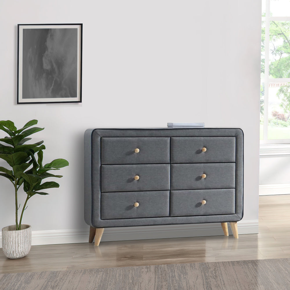 Transitional Style Wood and Fabric Upholstery Dresser with 6 Drawers Gray AMF-24525