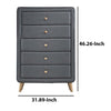 5 Drawers Transitional Style Wood and Fabric Upholstery Chest Gray AMF-24526