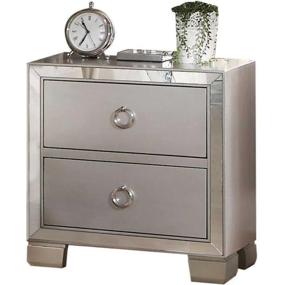 Two Drawer Nightstand With Mirror Insert Front Trim Platinum AMF-24843