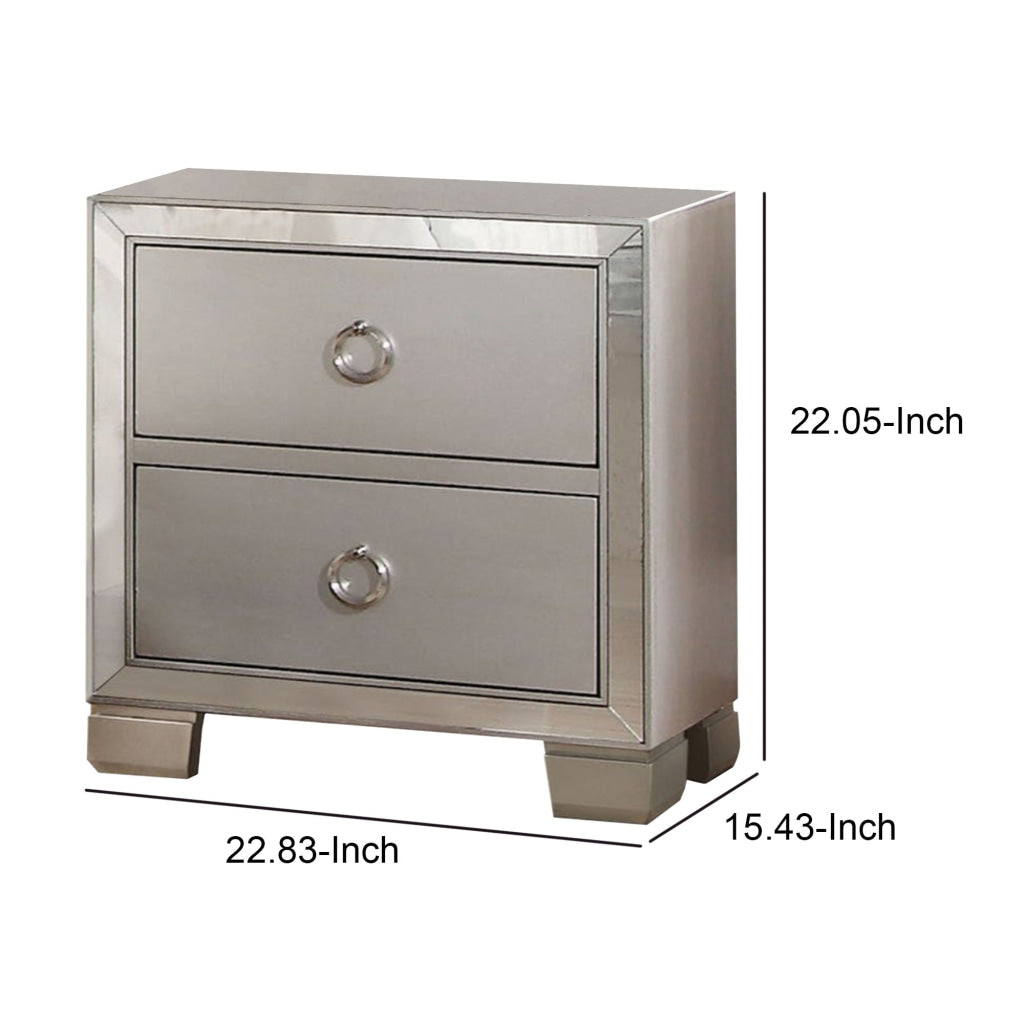 Two Drawer Nightstand With Mirror Insert Front Trim Platinum AMF-24843