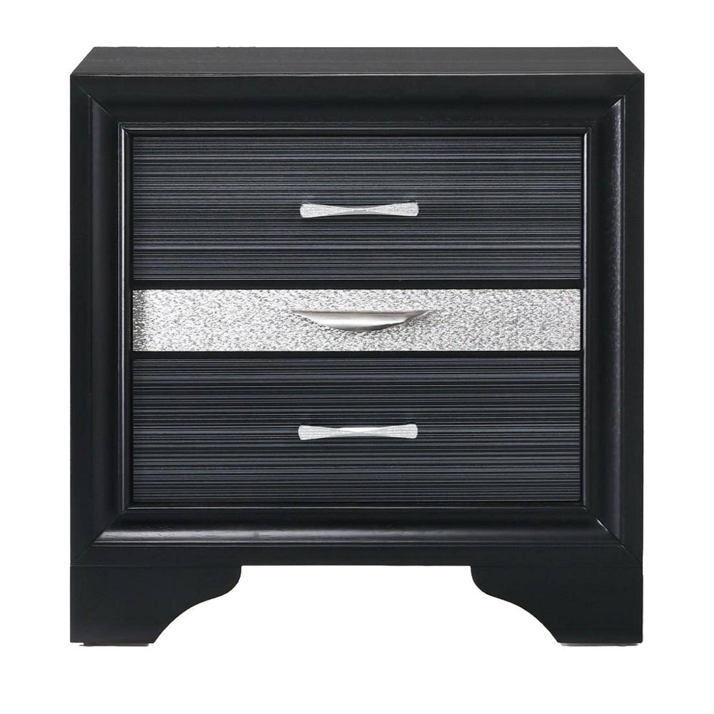 Two Tone Wooden Nightstand With Three Drawers Black And Silver AMF-25903