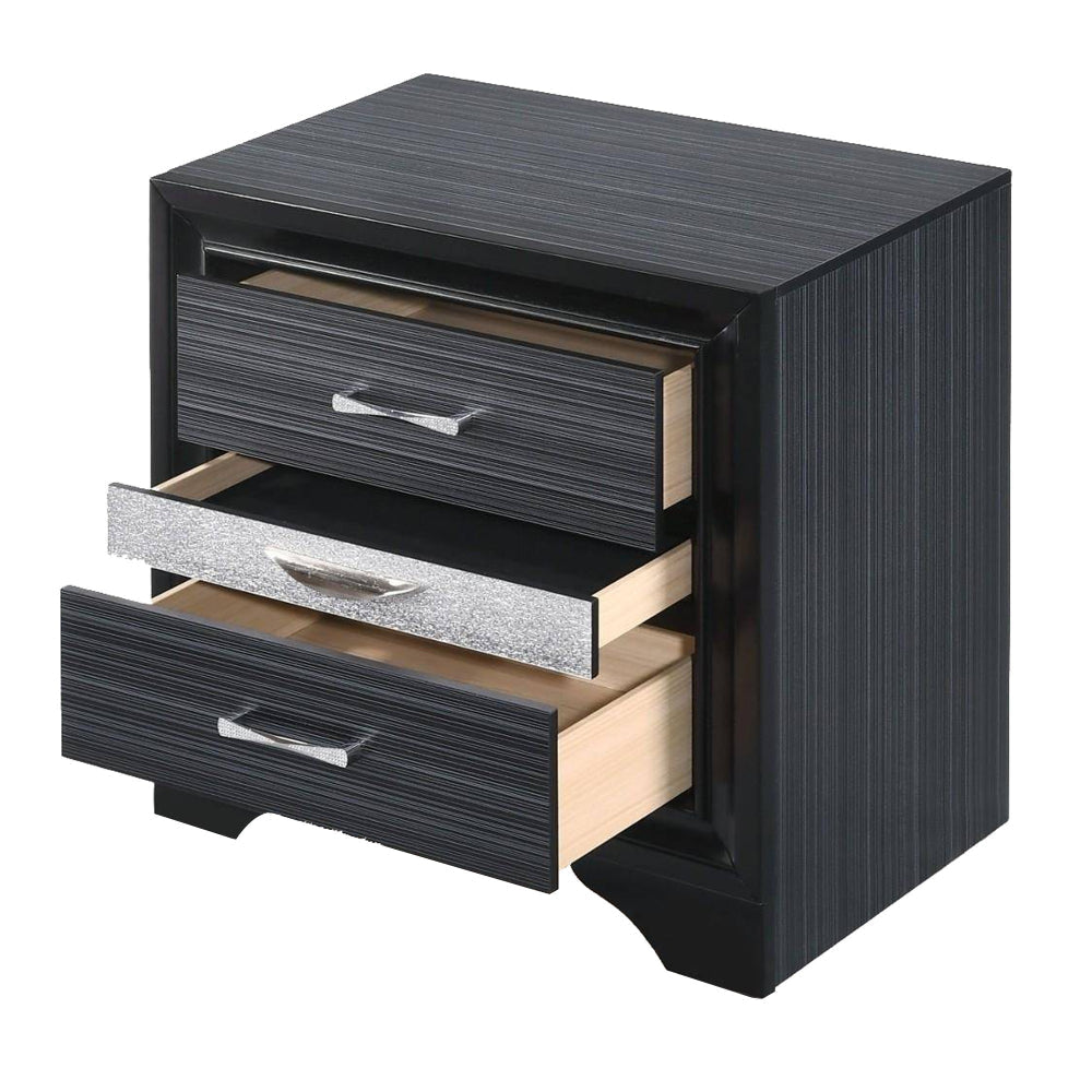 Two Tone Wooden Nightstand With Three Drawers Black And Silver AMF-25903