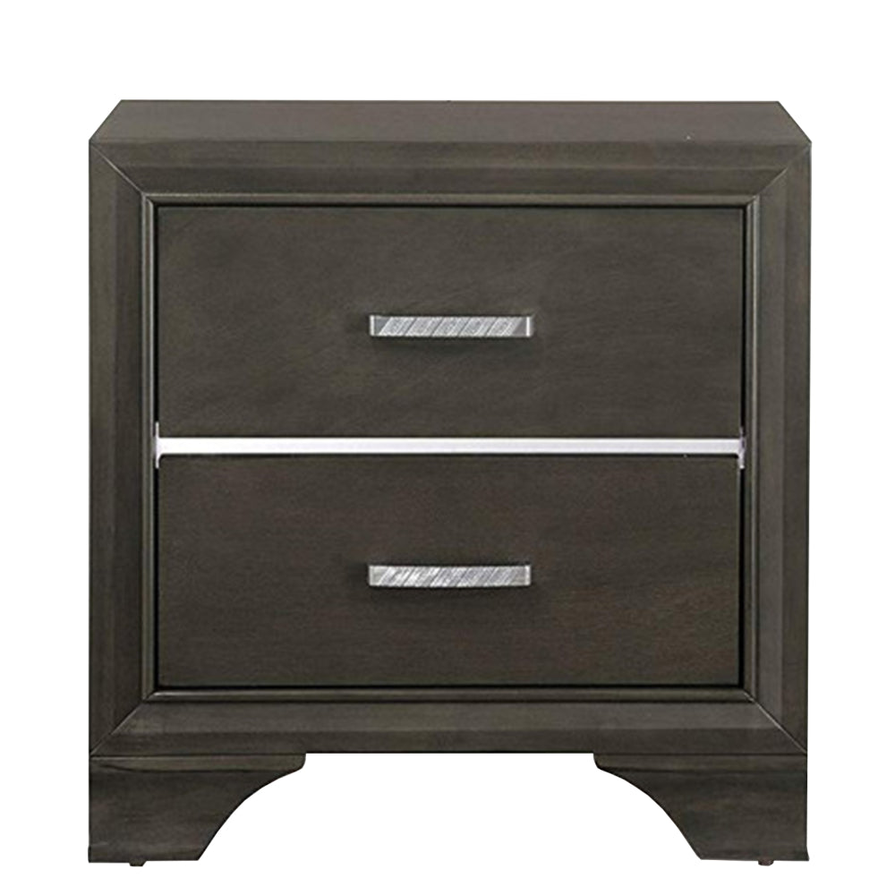 Wooden Two Drawer Nightstand With Bracket Legs, Gray