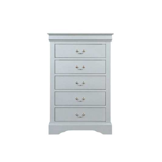 Traditional Style Five Drawer Wooden Chest with Bracket Base, Gray By Casagear Home