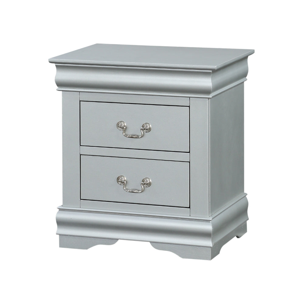 Traditional Style Wooden Nightstand with Two Drawers and Bracket Base Gray - 26733 AMF-26733