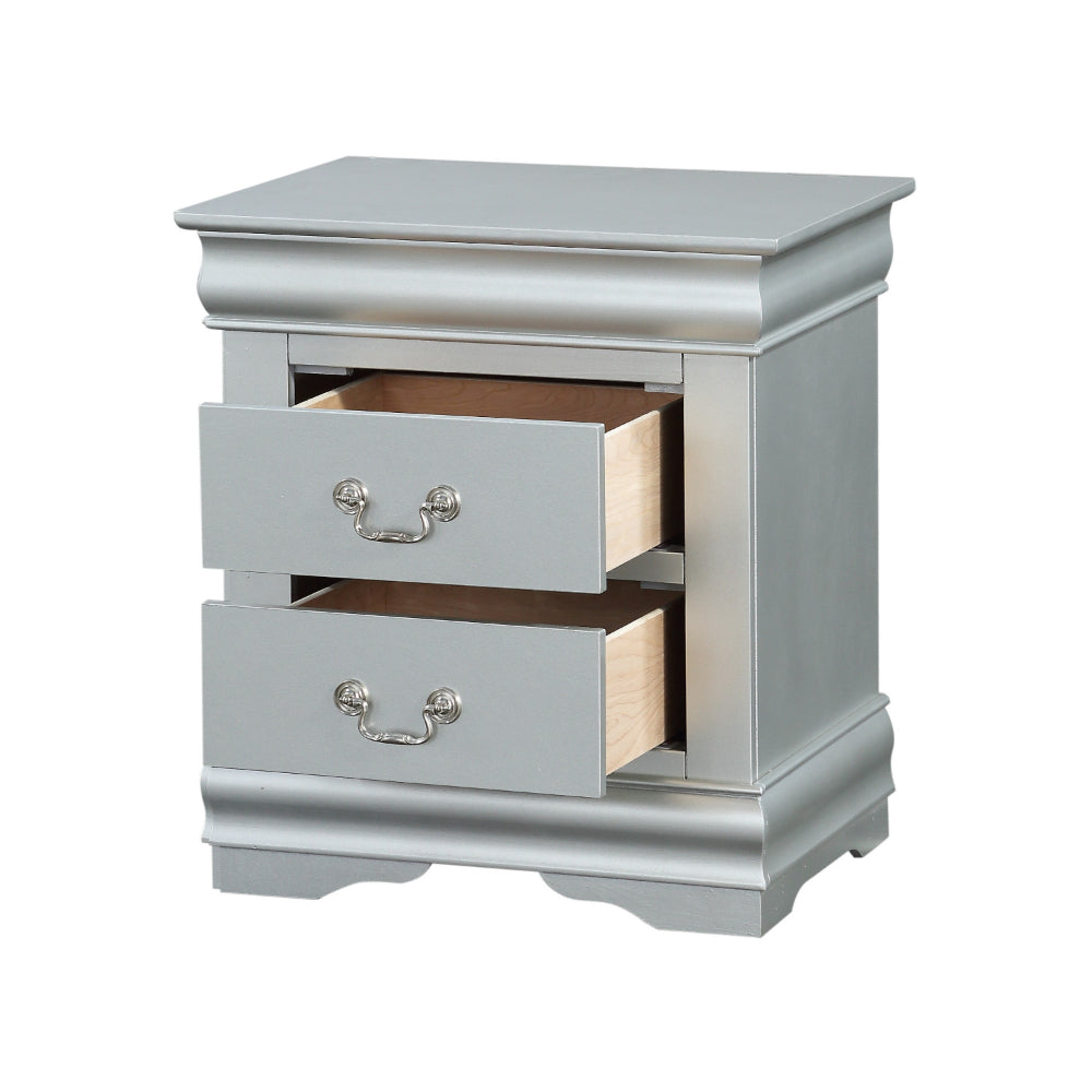 Traditional Style Wooden Nightstand with Two Drawers and Bracket Base Gray - 26733 AMF-26733