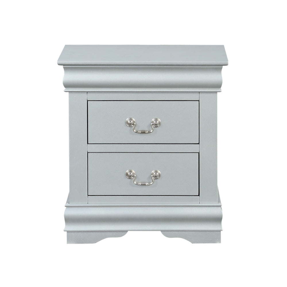 Traditional Style Wooden Nightstand with Two Drawers and Bracket Base Gray - 26733 AMF-26733