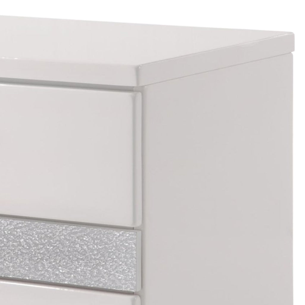 Nightstand With Three Center Metal Glide Drawers In White Gloss Finish AMF-26773