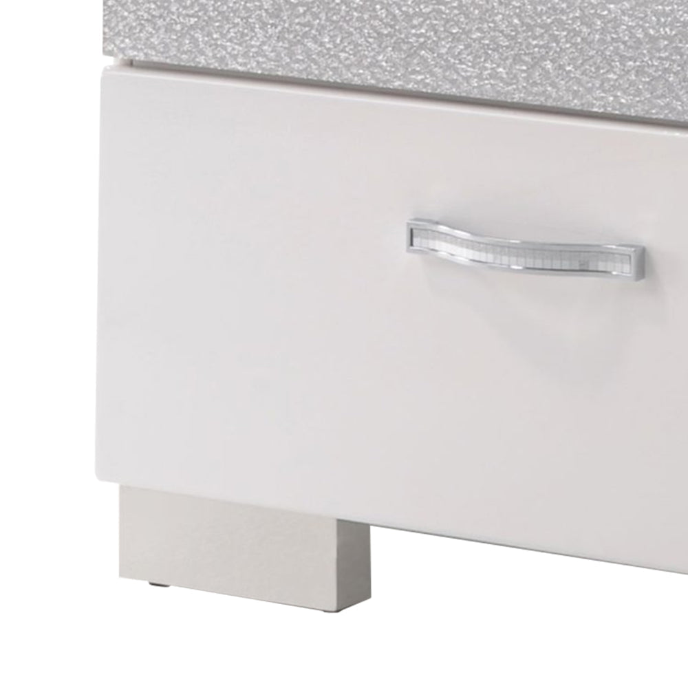 Nightstand With Three Center Metal Glide Drawers In White Gloss Finish AMF-26773