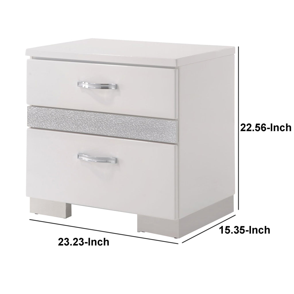 Nightstand With Three Center Metal Glide Drawers In White Gloss Finish AMF-26773